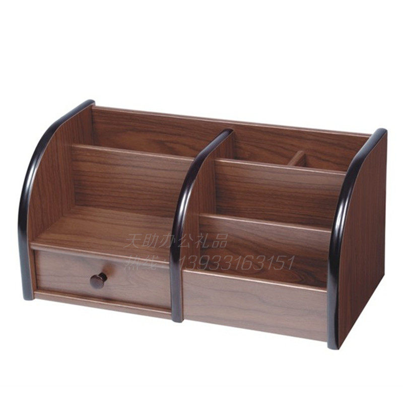 Huixing creative stationery multi-functional wooden square pen holder drawer wood grain multi-purpose pen holder desktop finishing rack