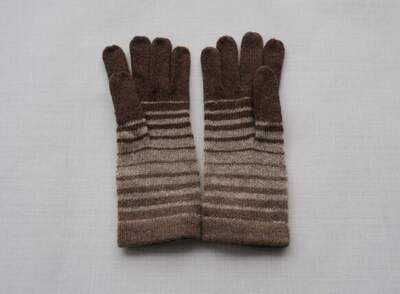 Women's stylish brown striped wool mittens for export