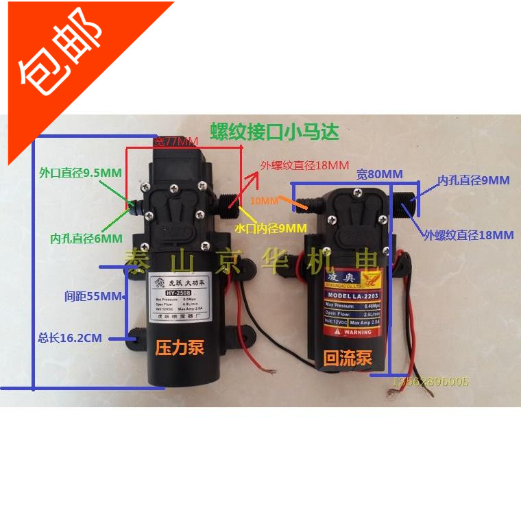 Agricultural 12V electric sprayer motor water pump motor self-suction diaphragm pump High power watering pump threaded water