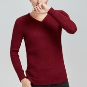 Áo len cashmere cổ cao bó sát nam V-cổ dày đầu kích thước lớn áo len mỏng len len đan đáy