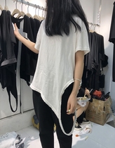 Korea ulzzang summer new round neck hole irregular BF loose solid color simple short sleeve T-shirt female 1325