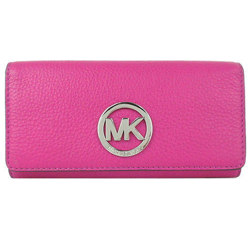 MICHAEL KORS 圆牌LOGO荔枝纹皮革翻盖长夹(桃)PayEasy官网直邮