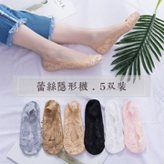 Vớ thuyền ren nữ mùa hè vớ cotton nông miệng thấp giúp vớ vô hình silicone chống trượt vớ mỏng phần vớ ngắn ống