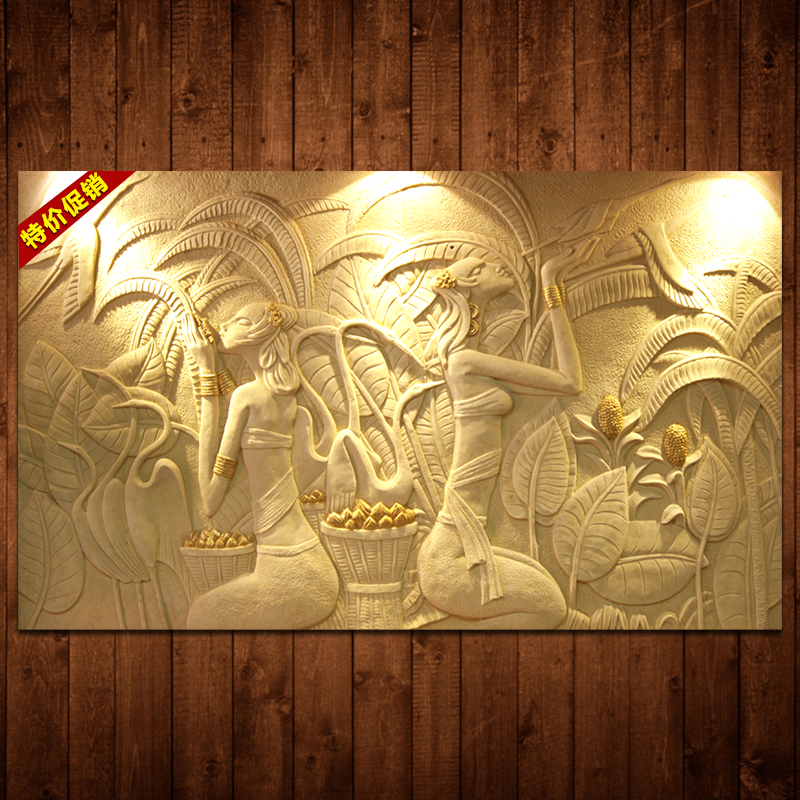 Artificial sandstone figure relief decoration custom glass steel background wall Southeast Asia relief Dai girl mural