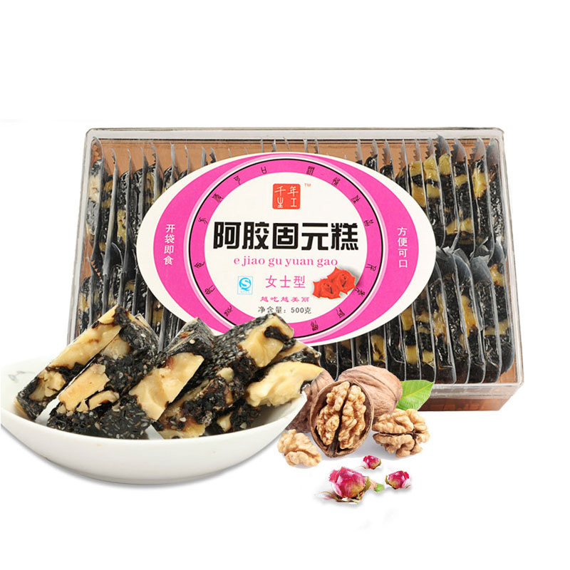 千年生工 玫瑰女士阿胶糕 阿胶固元膏阿胶块片500g 即食阿胶糕