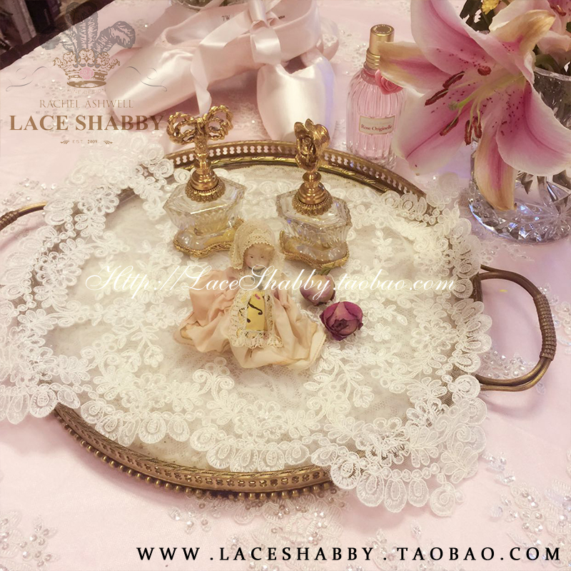 LACESHABBY Light luxury fabric Cute INS embossed embroidery French lace dustproof placemat table mat table flag