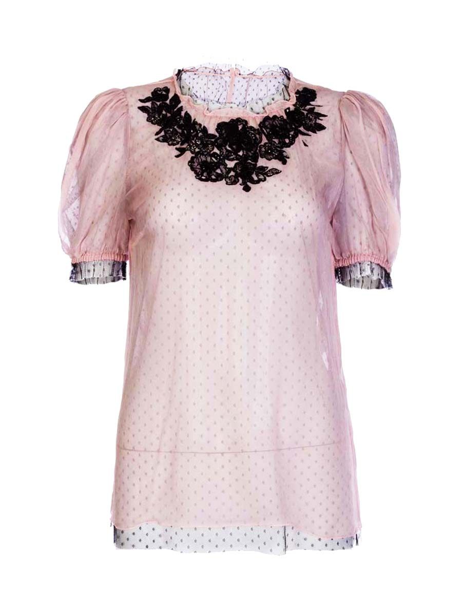 Dolce&Gabbana 浅粉色拼黑色蕾丝拼接上衣