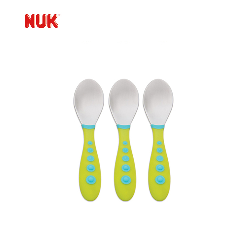 美国NUK Gerber幼儿不锈钢防滑易勺子宝宝餐具3个装不含BPA