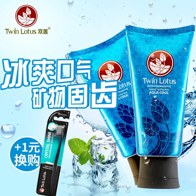 泰国进口双莲植物冰泉固齿牙膏100g*2防蛀固齿清火气去口臭无氟
