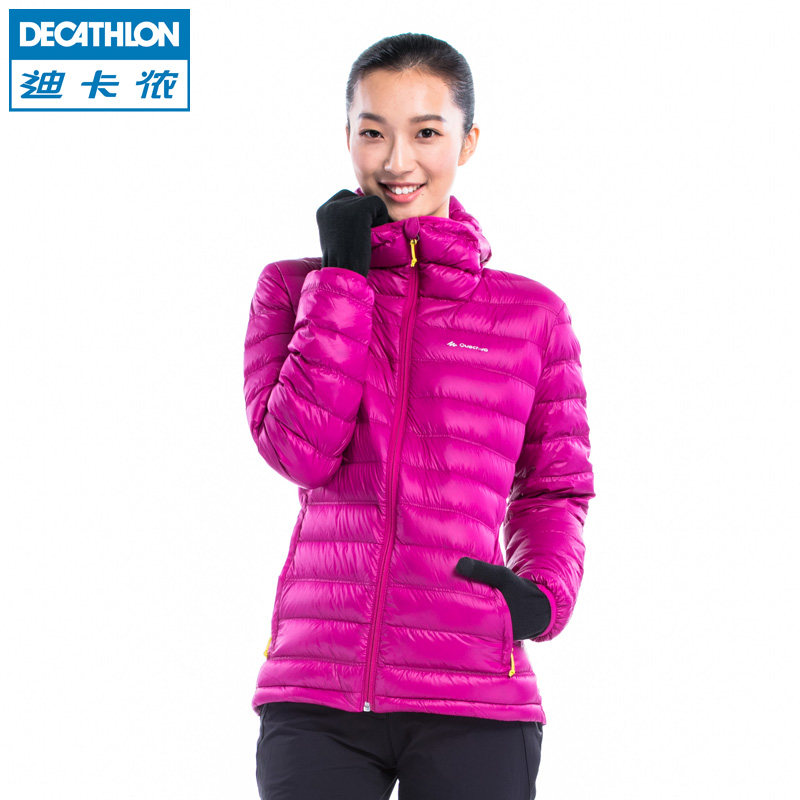 迪卡侬 户外轻薄羽绒服 女 连帽保暖轻型短款 正品滑雪服 QUECHUA