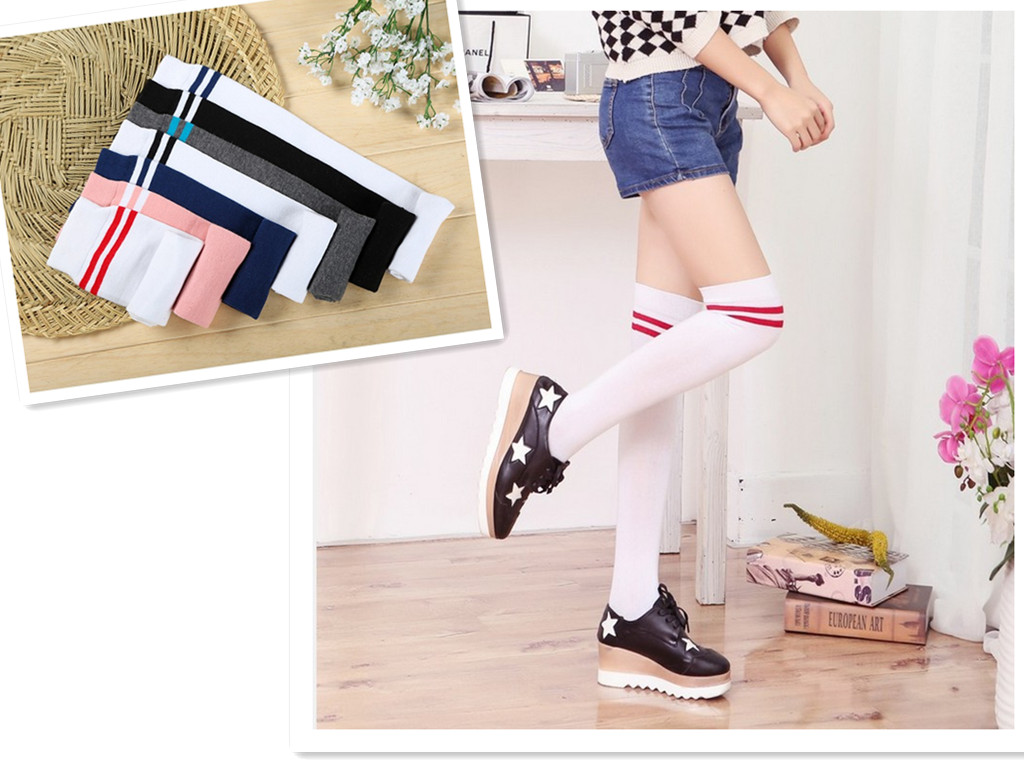 Day Ensemble Spring And Autumn Combed Cotton Golf Long Cylinder Socks Two Bars No Heel Midbarrel Socks Over Knee Student School Socks-Taobao