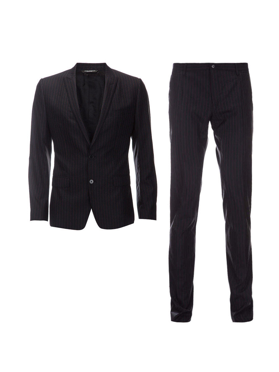 Dolce&Gabbana 深蓝色条纹平驳领两粒扣西服套装