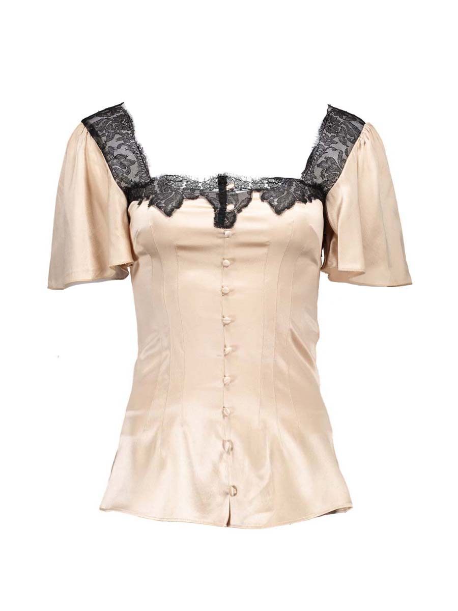 Dolce&Gabbana 裸色方领蕾丝拼接设计上衣