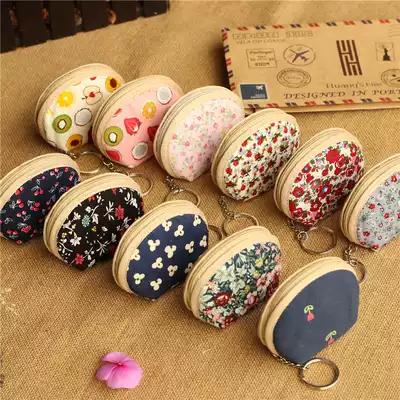 Printed fabric small flower shell coin purse mini girl cute coin bag key bag small thing storage bag