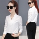 Áo sơ mi cotton trắng không khí nước ngoài nữ tay dài cộng với nhung 2018 xuân mới thu đông và áo dày không cổ ấm áo inch áo sơ mi cổ trụ nữ Mùa xuân