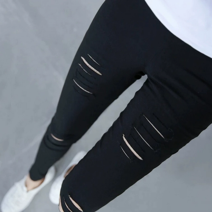 Mùa xuân và mùa thu đen eo cao đến đầu gối quần jeans nữ 9 điểm quần lọt khe quần thun thun bó sát - Khởi động cắt