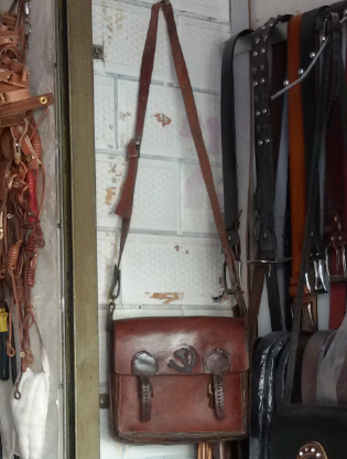 Old cowhide file bag Soviet satchel briefcase party emblem old leather bag