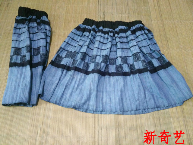 Ethnic original clothing Miao handmade batik plant dyed blue dye skirt T459