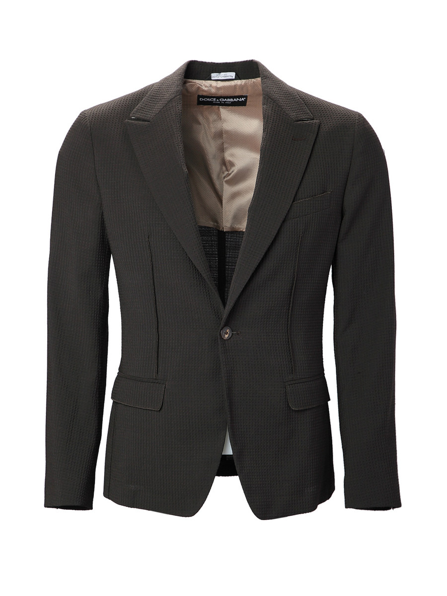 Dolce&Gabbana 黑灰色戗驳领一粒扣饰修身西装