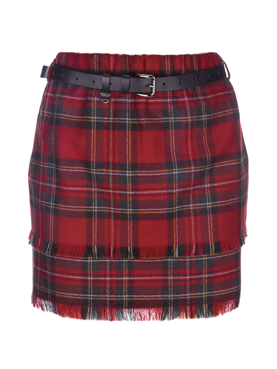 Dolce&Gabbana 红色格纹层叠流苏短裙