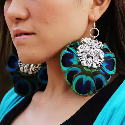 Limited edition women's jewelry earrings ethnic style earrings original handmade Miao silver peacock feather earrings