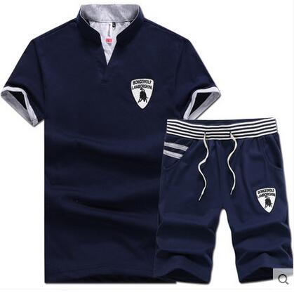 短袖t恤男休闲青年翻领宽松T恤男装夏季潮流韩版运动衣服套装2017