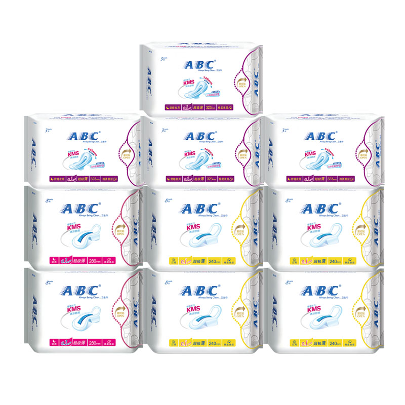 ABC超极薄棉柔纤薄超吸防漏卫生巾日用4包夜用6包超极薄日夜组合