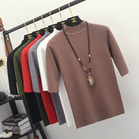 Phiên bản Hàn Quốc 2018 mới dành cho nữ tay áo len nửa cổ cao áo len nữ Slim áo thun bó sát năm điểm áo nữ công sở