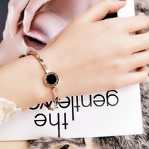 Korean fashion Roman numeral bracelet female opening personality black titanium steel does not fade very simple wind rose gold bracelet