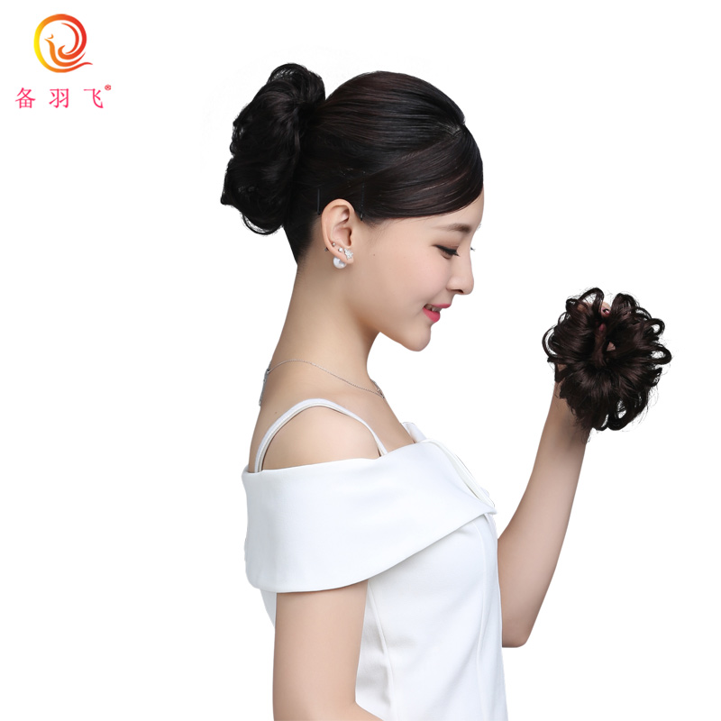 备羽飞真发丸子头发圈 假发发髻盘发器赫本发包发绳大卷花苞头女