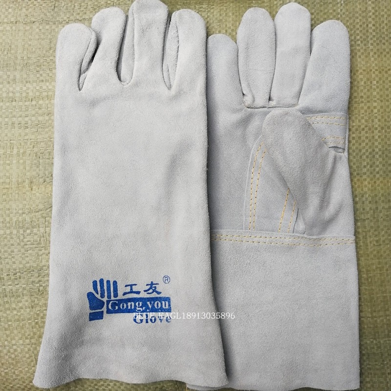 Workers Electro-Welded Gloves Anti-Burn And High Temperature Resistant Hand Leather Pure Cow Leather Welt Welding Work Gloves Fire Wire Lengthened Welding Gloves