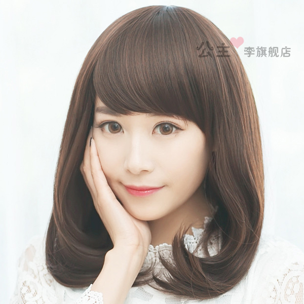 公主李假发 梨花头 假发 时尚蓬松修脸女生斜刘海 女士中长卷发