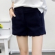Quần short len ​​nữ mùa thu đông 2018 Phiên bản Hàn Quốc có phần gợn sóng dày là quần lửng và giày len nữ. quần sooc da nữ cao cấp Quần short