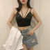 Đầm ngắn đẹp gợi cảm khoe lưng cổ áo ngọn thủy triều 2018 hè mới thời trang áo vest nữ Áo ba lỗ