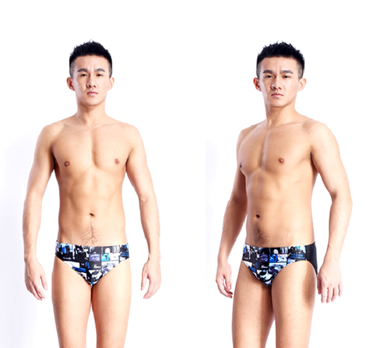 Professional Competition Training Men's Printed Collage Triangle Swimming Trunks Beach Spa Pool Adults Great Children's Korean Edition Fashion