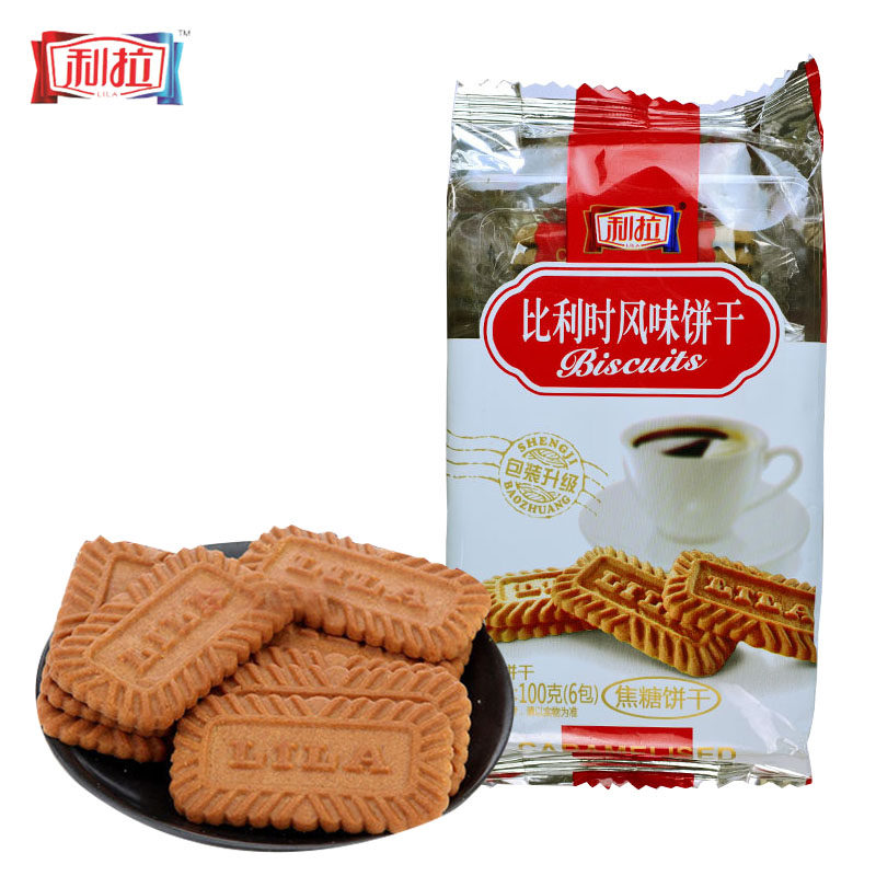 【天猫超市】利拉比利时风味酥性饼干原味100g克/包焦糖饼干$