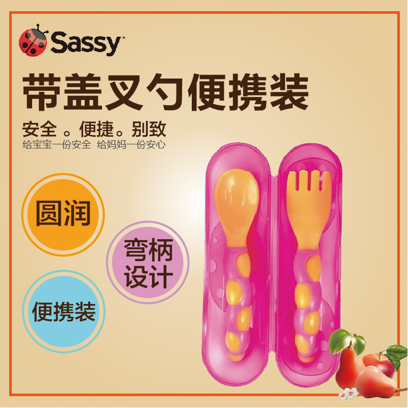 美国sassy出游野餐携带盒宝宝旅行叉子勺子组合套装带盒子便携