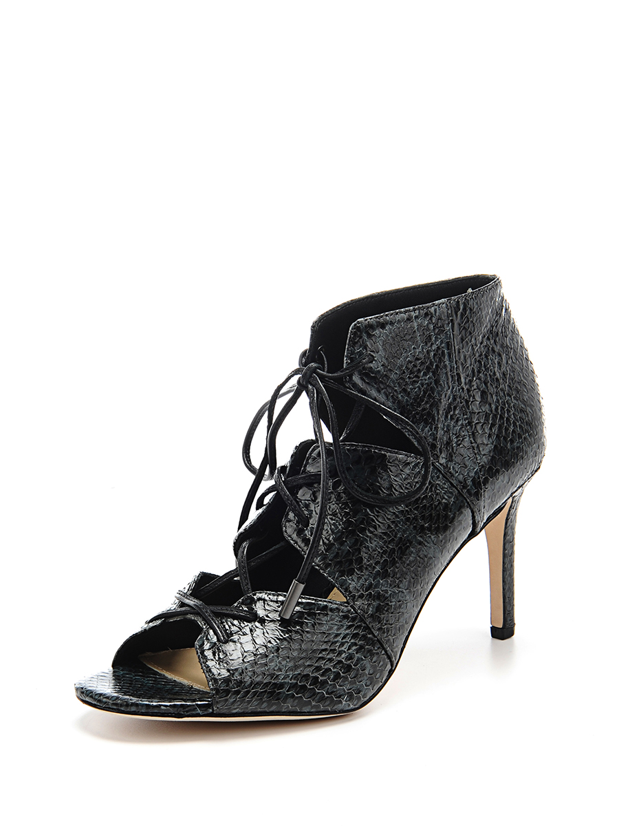 Via Spiga|墨绿色蛇纹镂空系带高跟鞋
