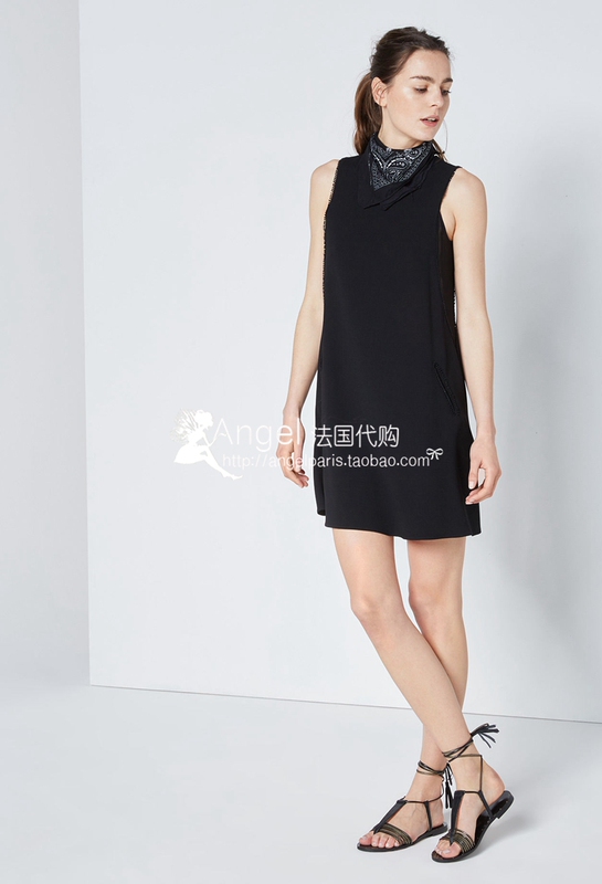In-Stock Angel French Claudie Pierlot Sleeveless Straight Patchwork Dress Short Skirt Roseau