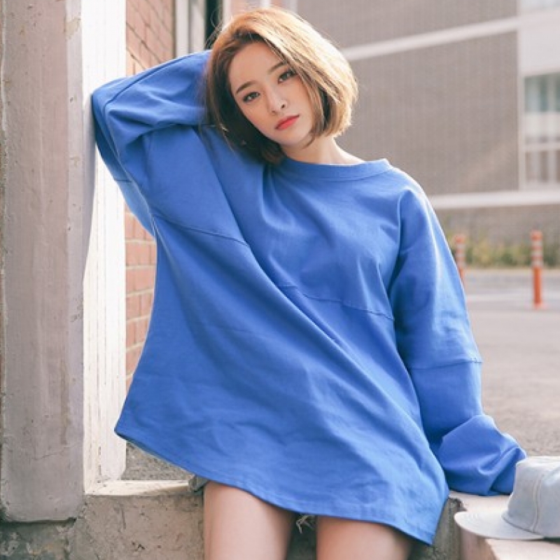 韩国stylenanda官方正品 背部字母印花落肩宽松T恤-蓝色