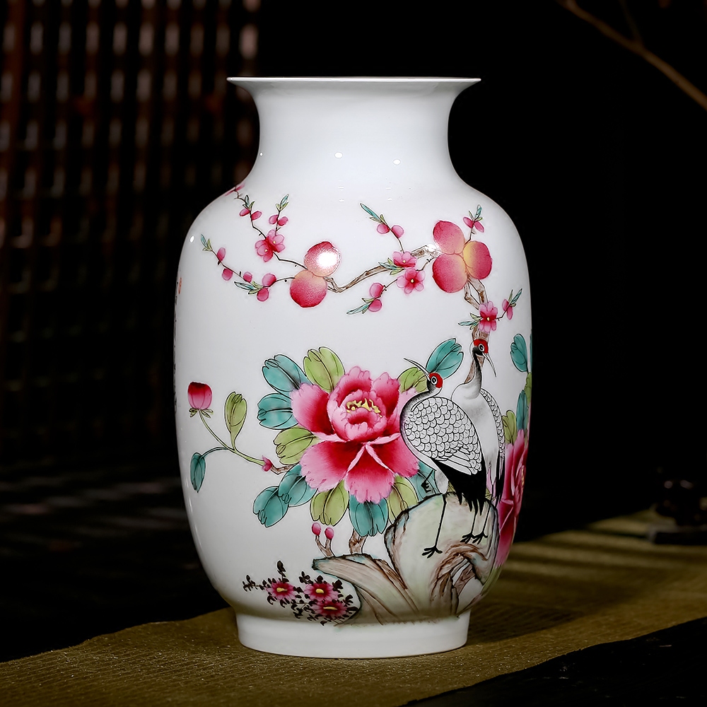 Jingdezhen ceramics famous master hand draw pastel wealth longevity vases, flower receptacle modern new Chinese style furnishing articles