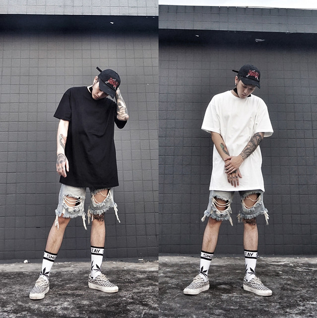 NFG high street hip-hop versatile black and white cotton and linen loose short-sleeved solid color bottoming layered round neck T-shirt