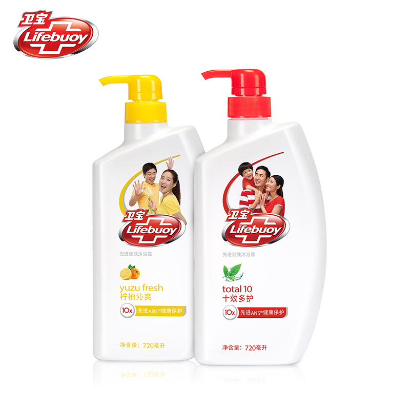 联合利华 卫宝先进健肤沐浴露-柠柚沁爽720ml+十效多护720ml