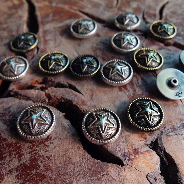 Leather Sculpture Leather Art Hardware Ancient Silver Decorated with Leather Wallet Clip Button Chaeb Button 19mm Tang Grass Tatus Texas Stars