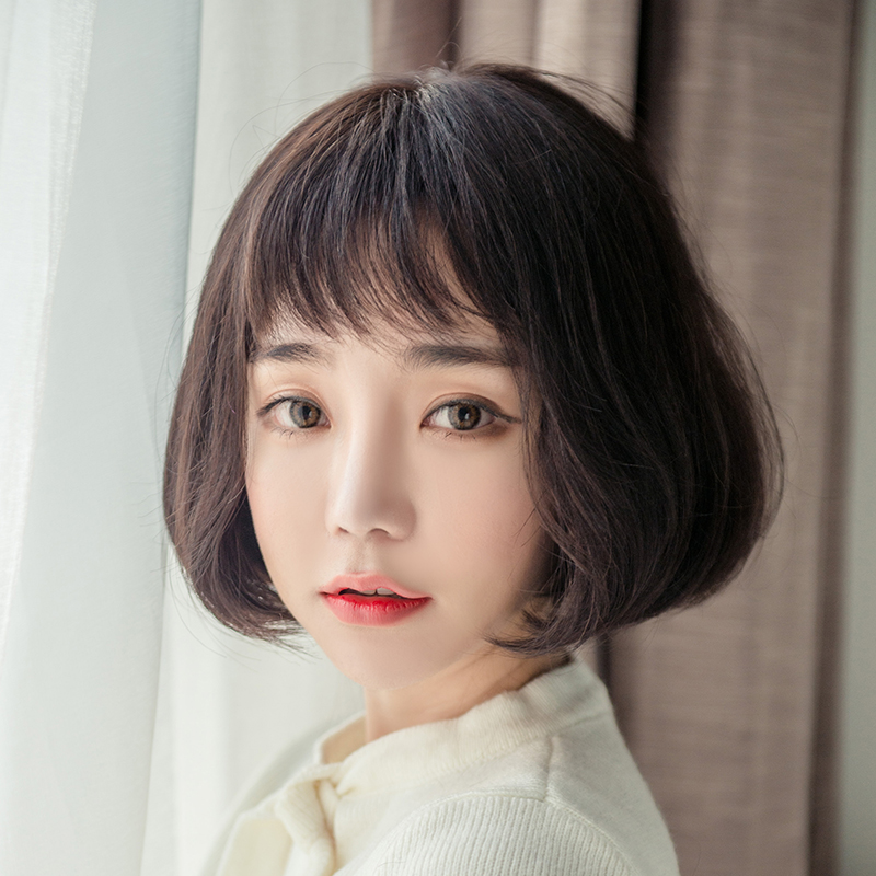真发假发女短直发 BOBO逼真梨花头 空气刘海波波头短卷发真人发丝