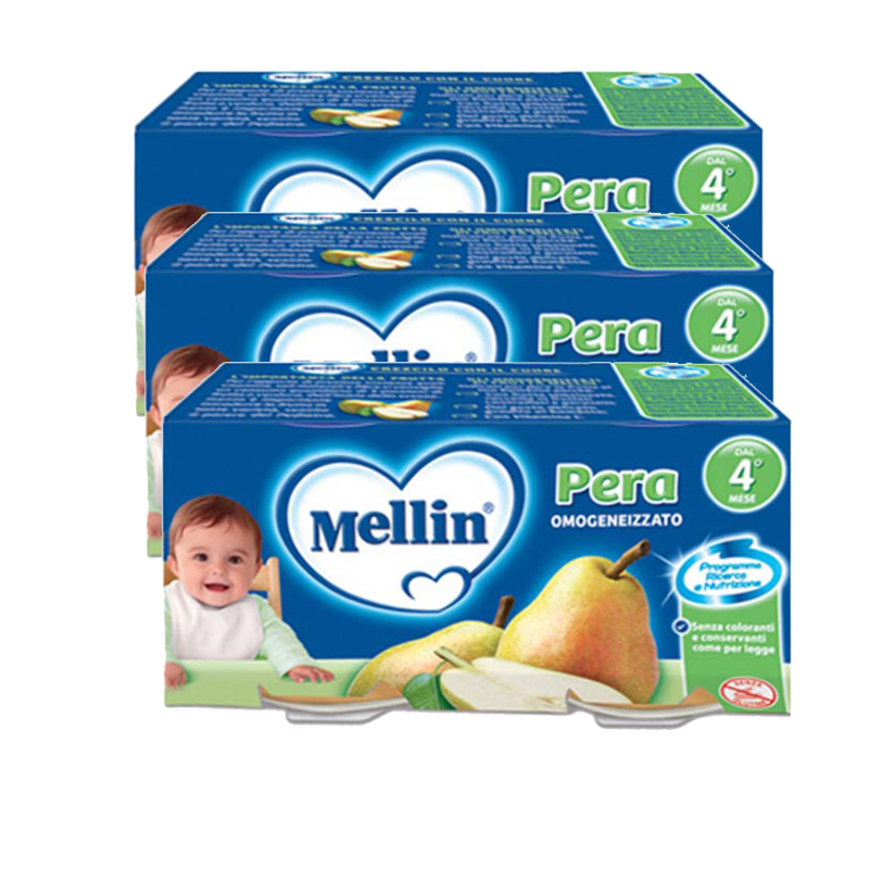 意大利Mellin美林梨泥婴幼儿营养辅食（4个月以上）100gx2/组*3