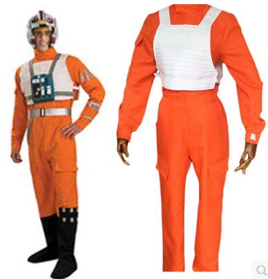 Star Wars Winged Rebel Fighter Pilot Orange Dress White Vest Cosplay Costume