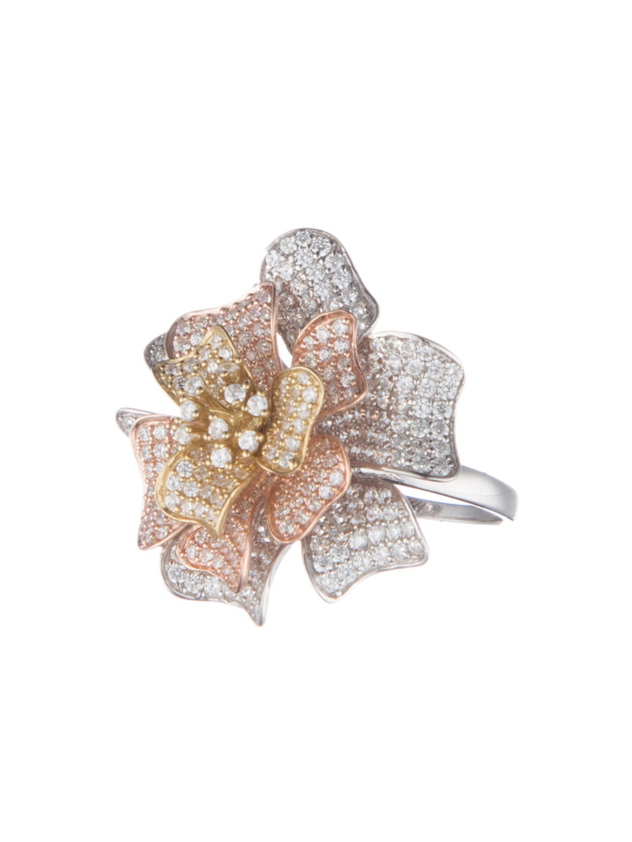 viva 生命之花系列三金色镶钻立体花造型戒指