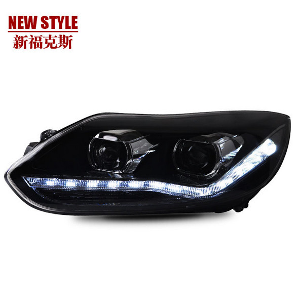 专用于新福克斯大灯 LED日行灯泪眼led光导大灯 透镜氙气大灯总成