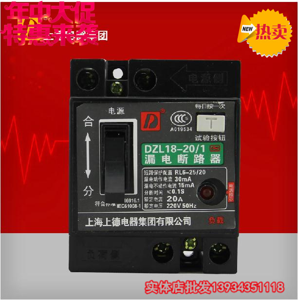 Upper German home earth leakage circuit breaker protector DZL18-20A with lamp-type old square